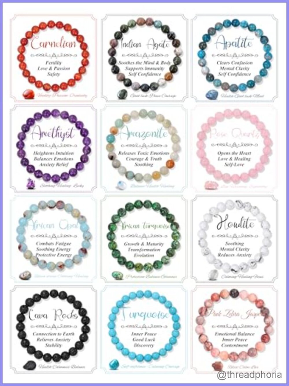 Natural Stone Beaded Bracelets Set of 12 Healing Crystal Stretch Elastic